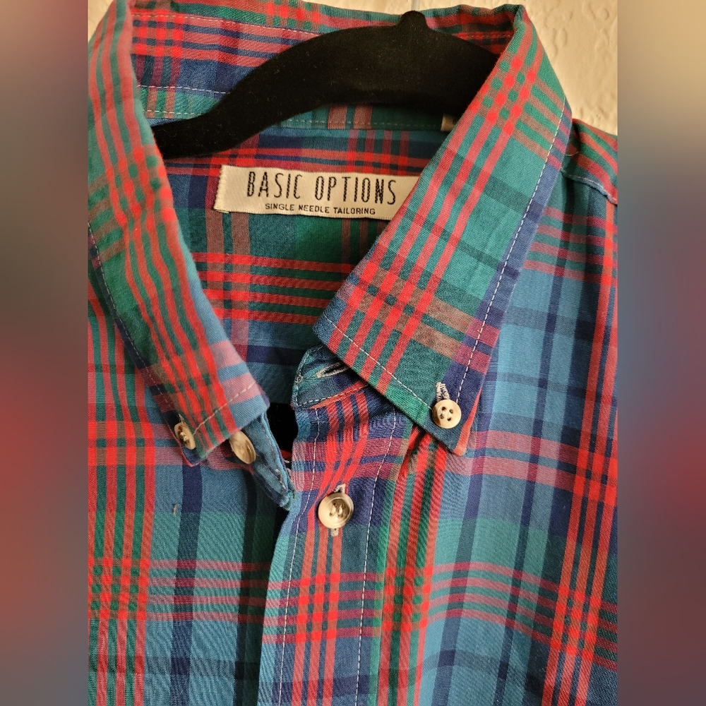 Vintage Basic Options Plaid Single-Needle Tailori… - image 2